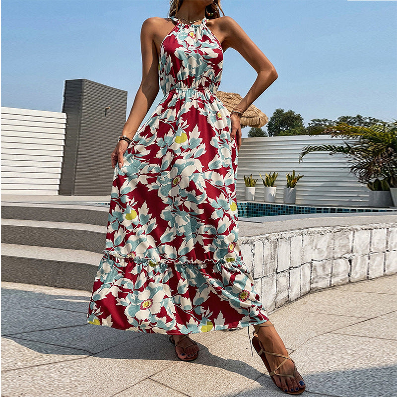 Thin Sleeveless Printing And Dyeing Floral Dress