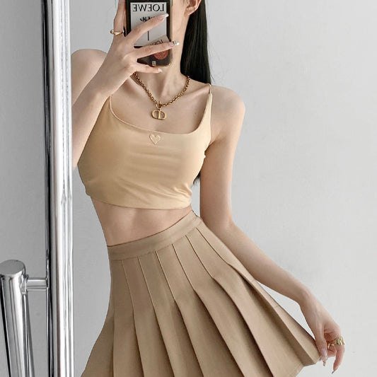 Fashionable Coffee Hot Girl Pleated Skirt Women