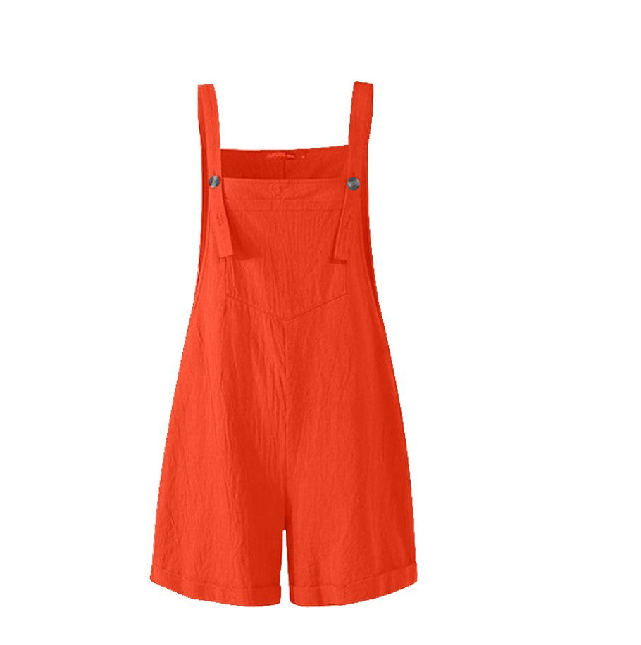 Ladies Pocket Button Casual Suspender Shorts Jumpsuit