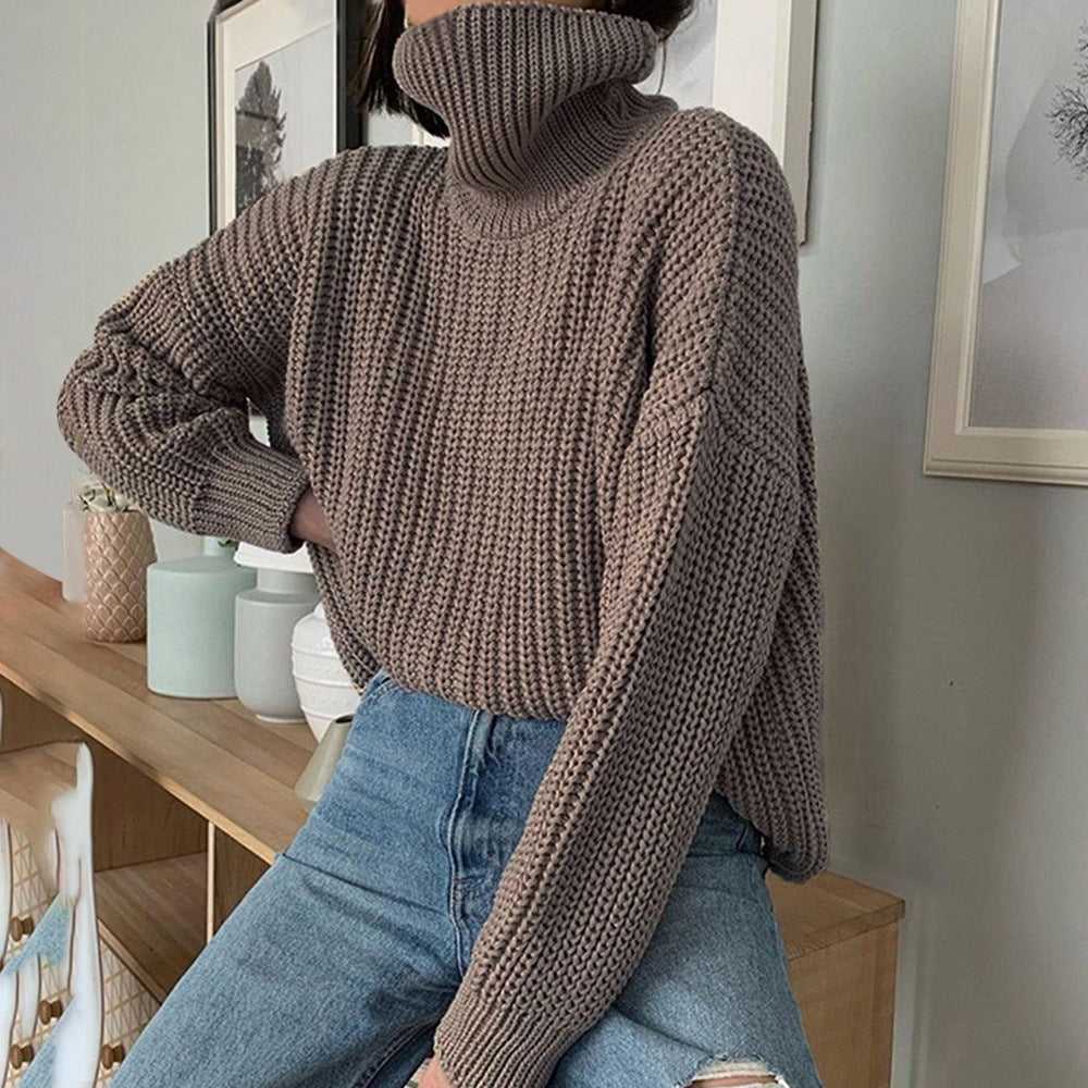 Fashion high neck pullover sweater women