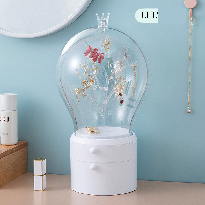 LED Light Jewelry Storage Box Makeup Organizer USB Charge Case Desktop Dust Proof Drawer Earrings Necklace Display Holder