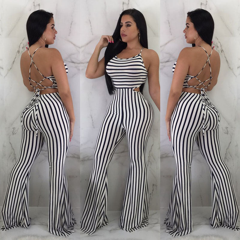 Striped slim-fit jumpsuit women