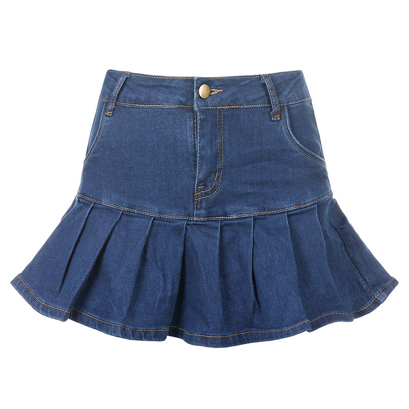 European And American High Waist Ruffled Denim Skirt