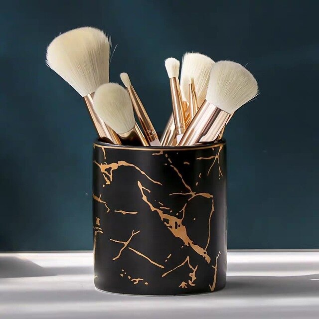 Marbled Lipstick Cup Makeup Brush Eyebrow Pencil Storage Bucket