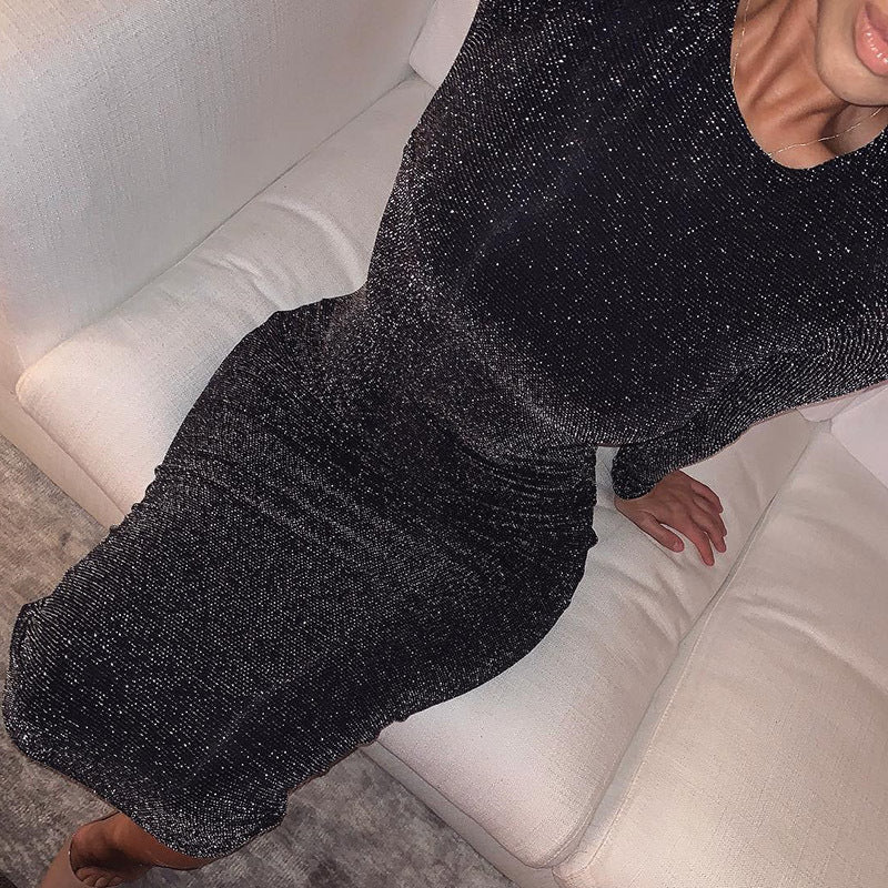 Cross-borderlong Sleeve Elegant Black Winter Dress