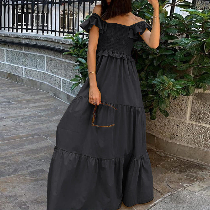 Top Solid Color Wide Hem Dress High Waist Dress