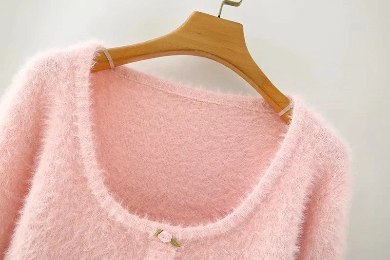 European and American Casual Plush Square Neck Pullover Sweater Women