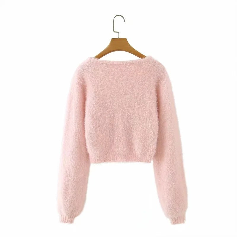 European and American Casual Plush Square Neck Pullover Sweater Women