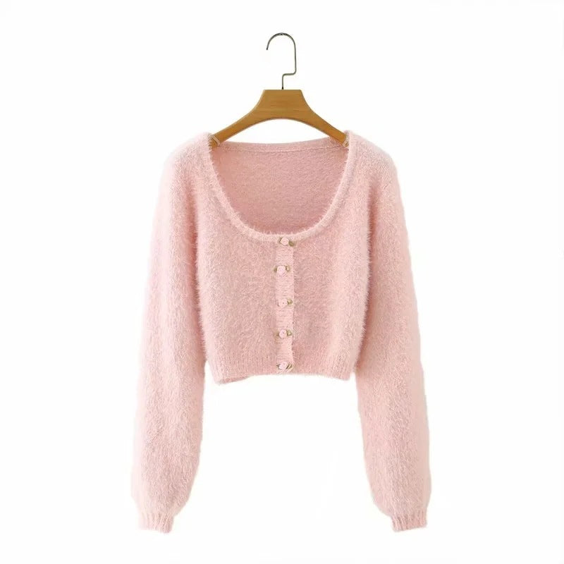 European and American Casual Plush Square Neck Pullover Sweater Women