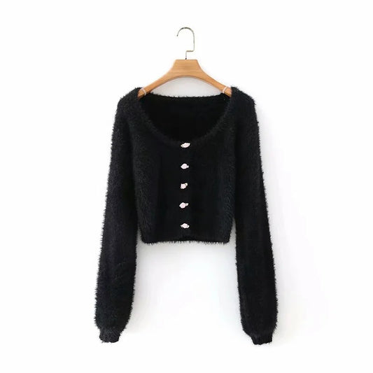 European and American Casual Plush Square Neck Pullover Sweater Women