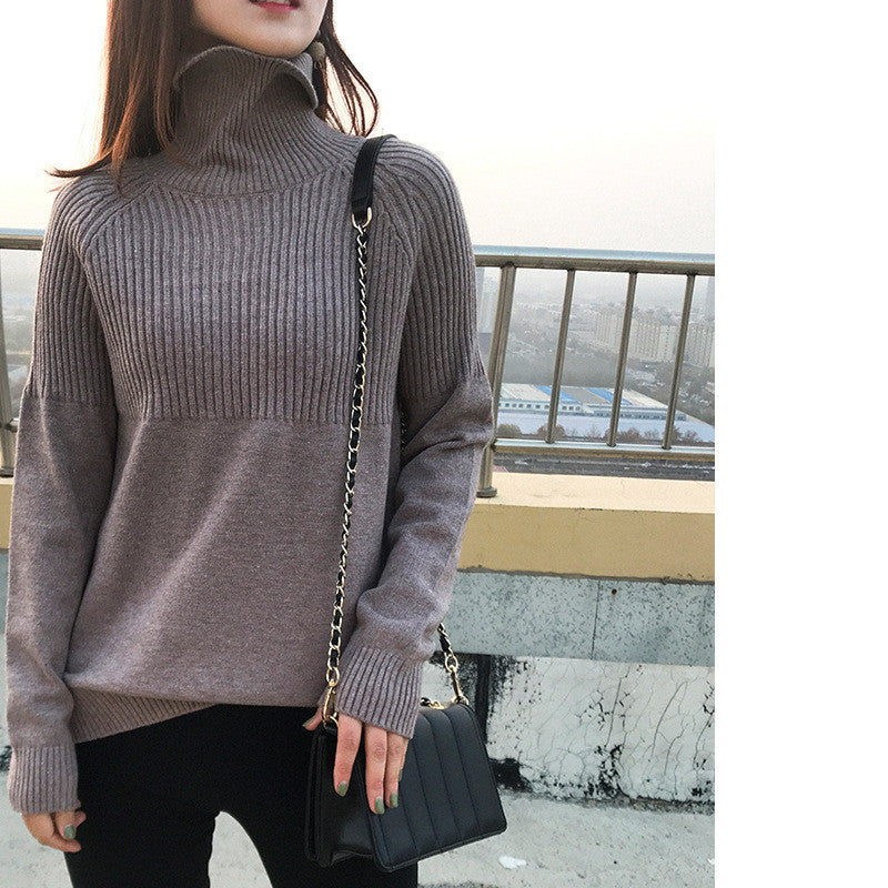 Woolen Sweater Women High Neck Loose Pullover Sweater