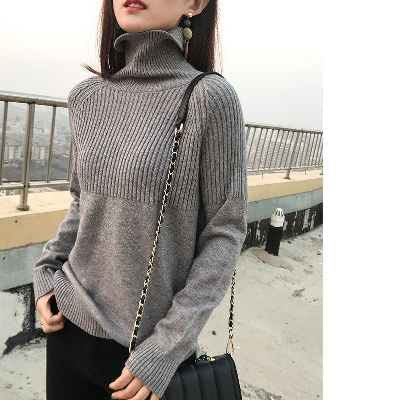 Woolen Sweater Women High Neck Loose Pullover Sweater