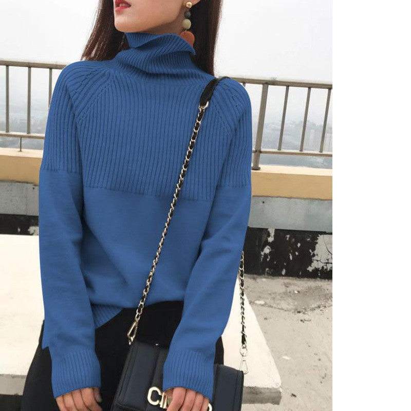 Woolen Sweater Women High Neck Loose Pullover Sweater