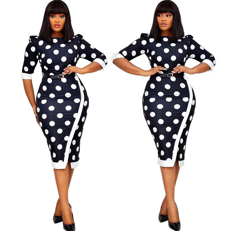 European and American Polka Dot Halter Bow Midi Skirt Dress