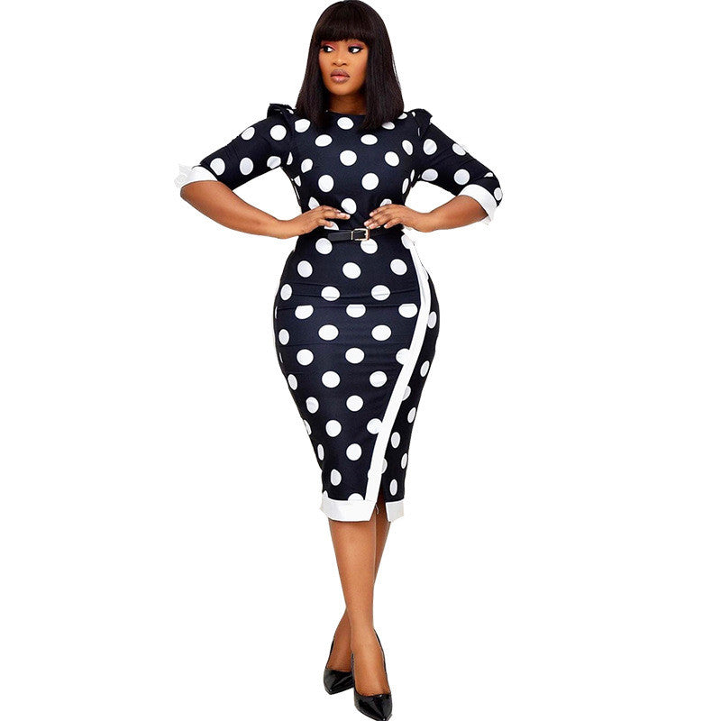 European and American Polka Dot Halter Bow Midi Skirt Dress