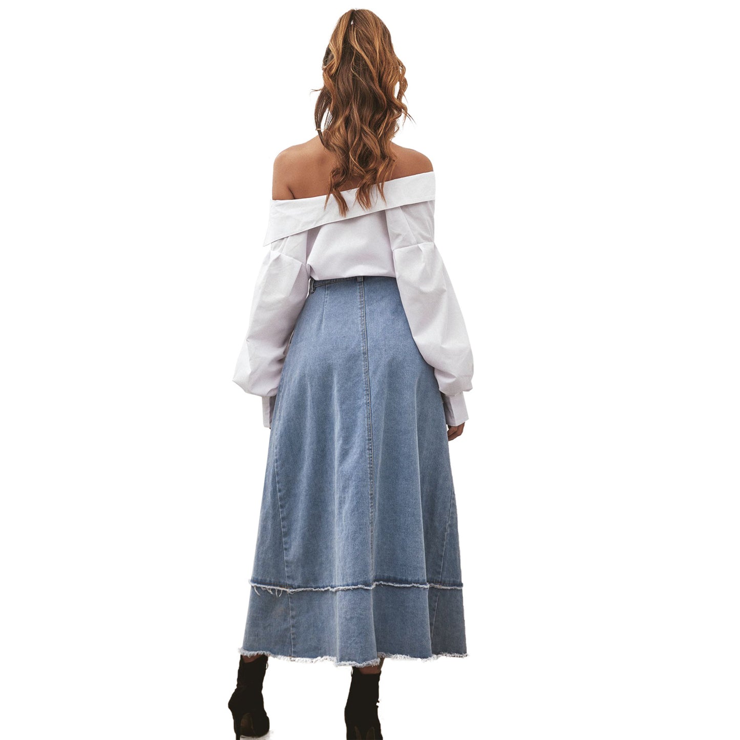 Commuter High Waist Washed Skirt Long A-line Skirt Women