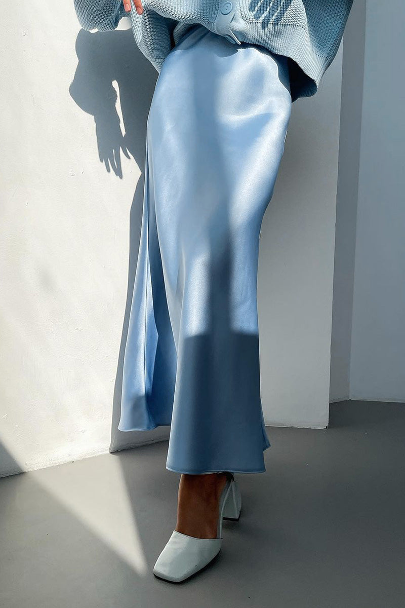 High Waist Satin Long Skirt Female European And American Fashion Drape Slim