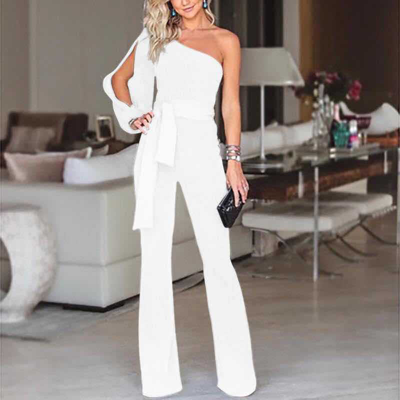 Ladies High Waist Slim One-Shoulder Jumpsuit