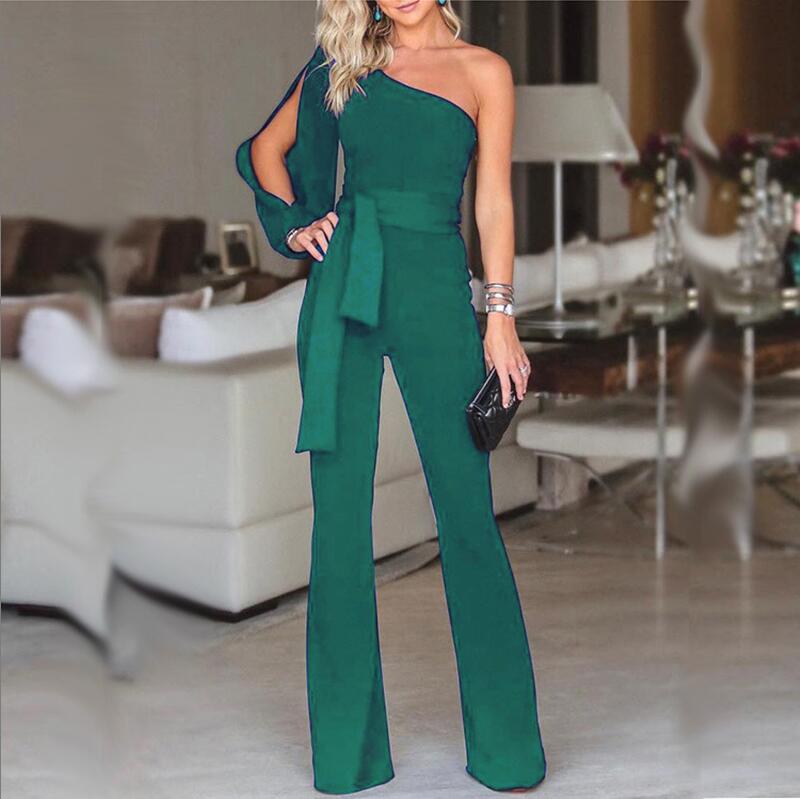 Ladies High Waist Slim One-Shoulder Jumpsuit