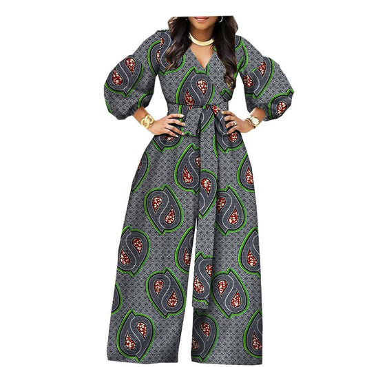 African Ethnic Printed And Dyed Wax Cloth Cotton Printed Ladies Jumpsuit