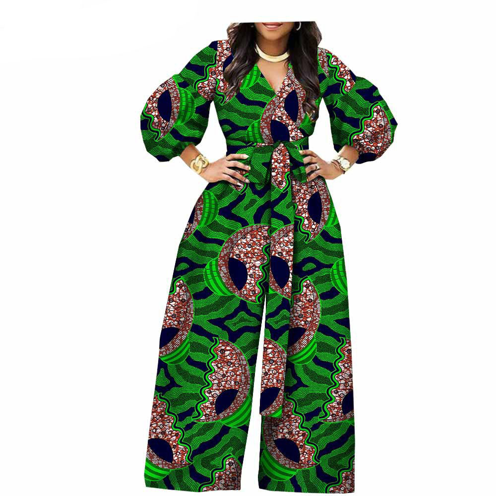 African Ethnic Printed And Dyed Wax Cloth Cotton Printed Ladies Jumpsuit