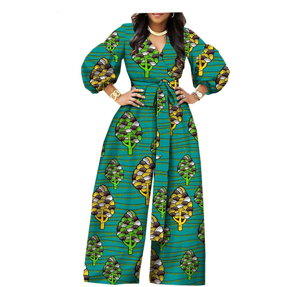 African Ethnic Printed And Dyed Wax Cloth Cotton Printed Ladies Jumpsuit