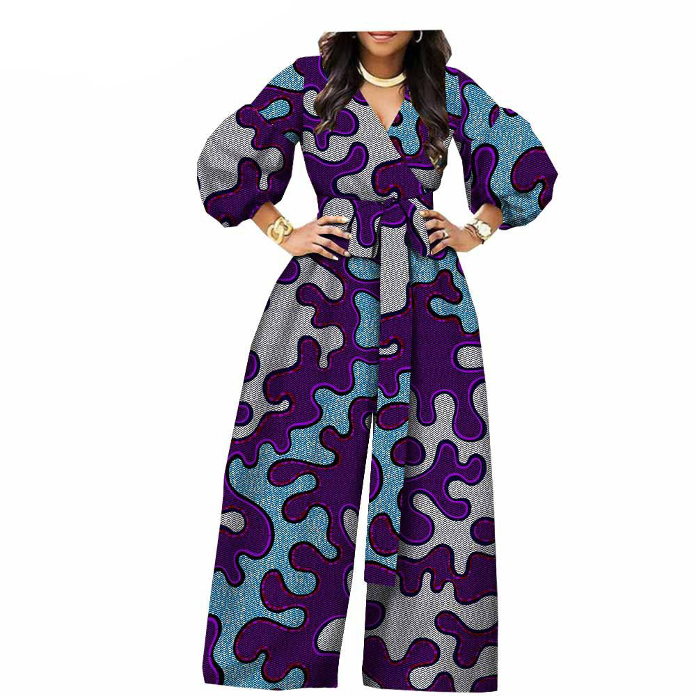 African Ethnic Printed And Dyed Wax Cloth Cotton Printed Ladies Jumpsuit