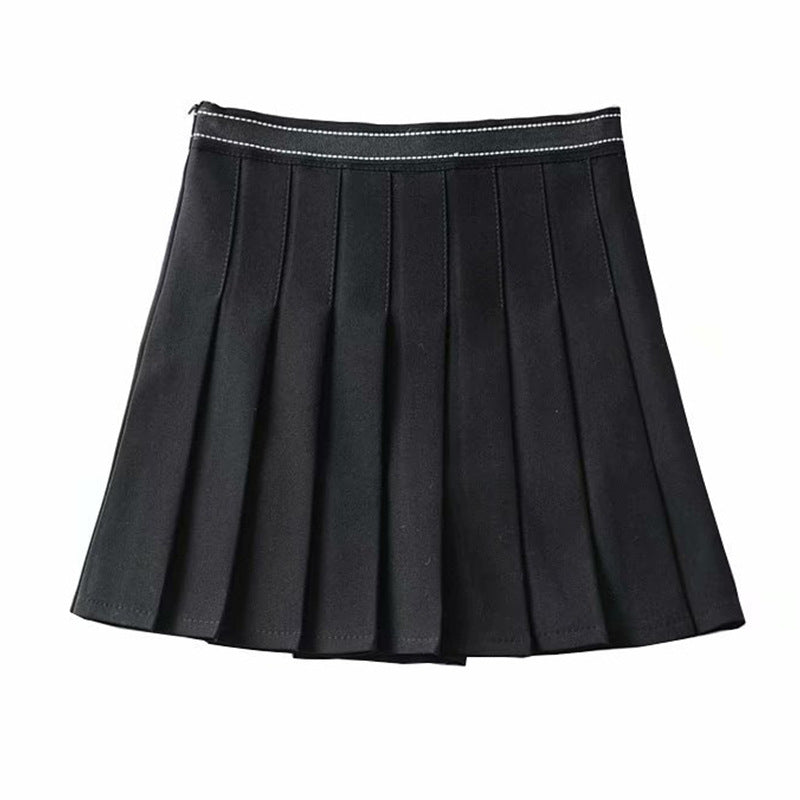 American Retro Gray Pleated Skirt Female High-Waisted Short