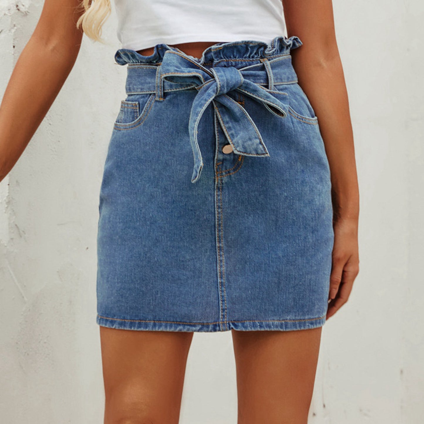 European And American Ruffled High Waist Denim Skirt