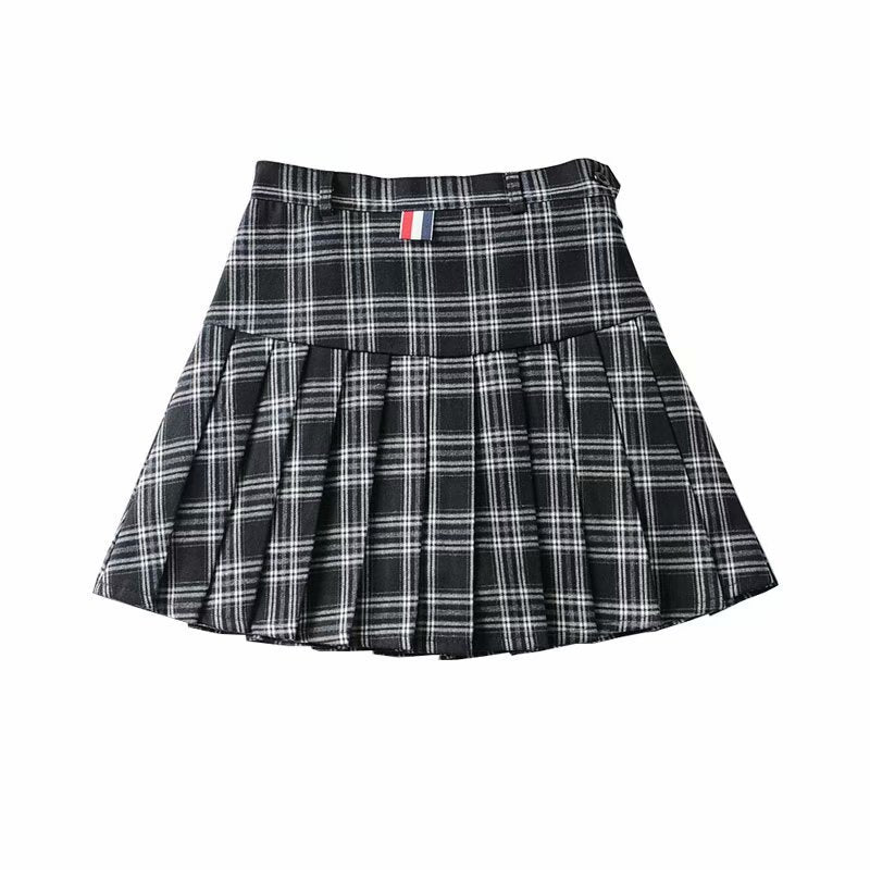 Women'S Fashion Thick Plaid  Pleated Skirt High Waist Slim Skirt Short