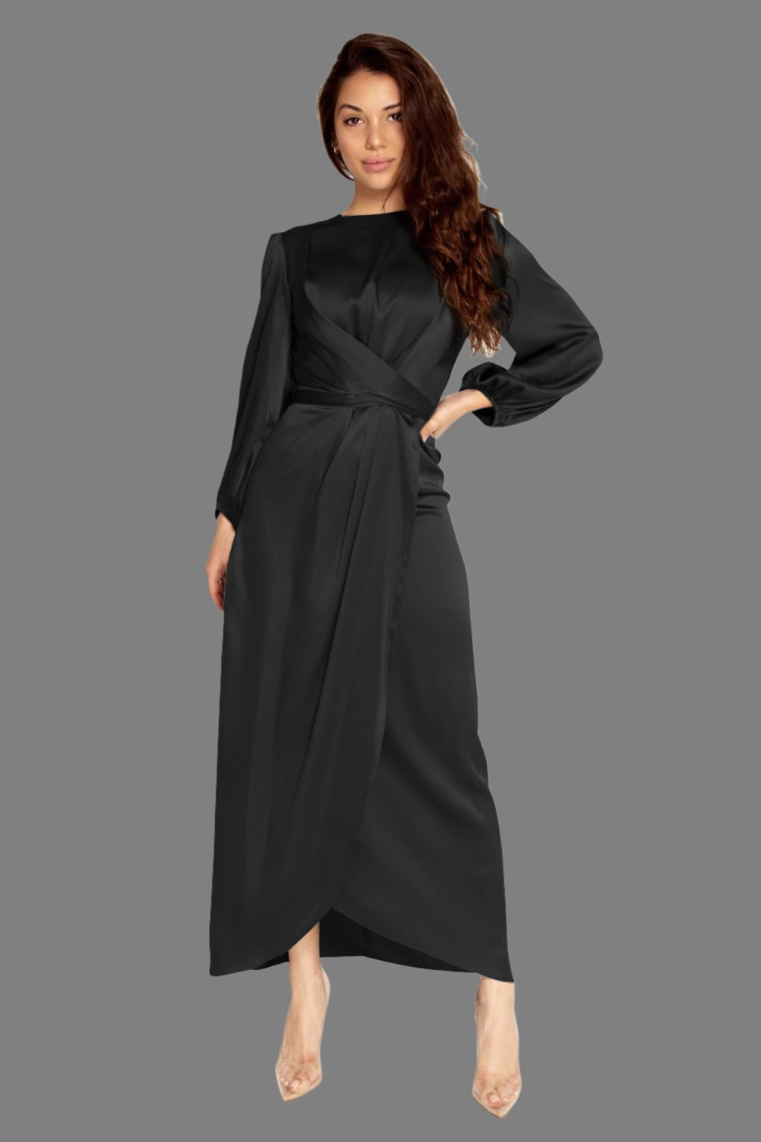 Loriya Feminine Tunic Dress, European And American Dubai Satin Dress