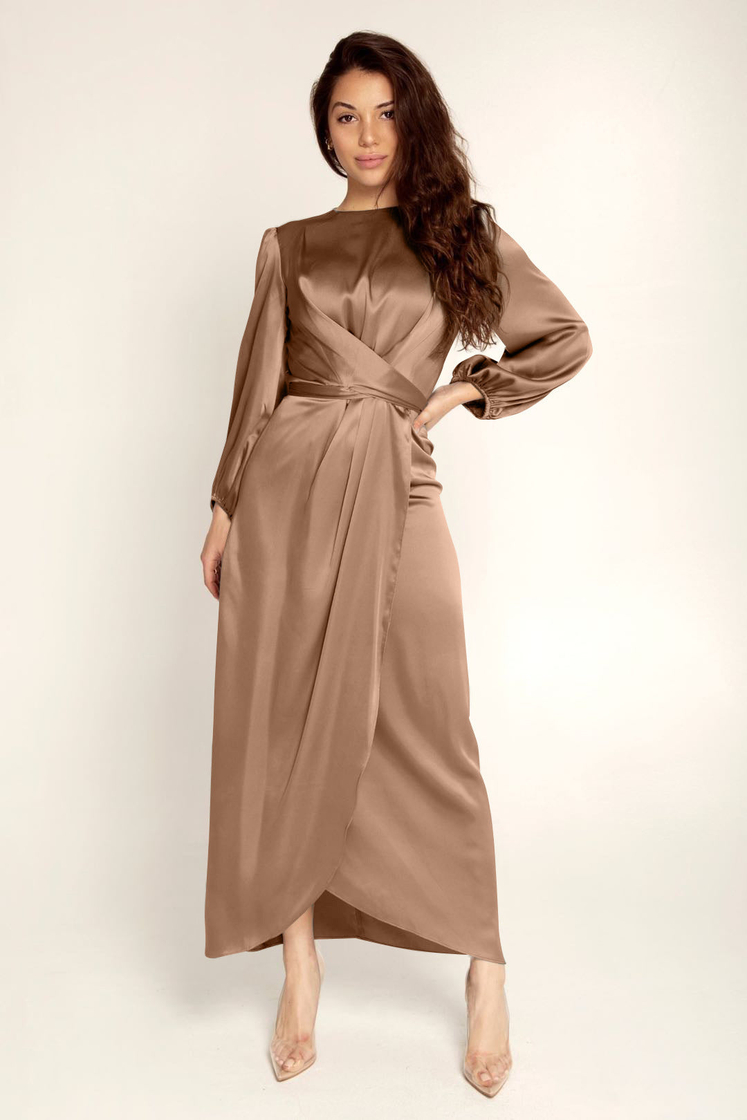 Loriya Feminine Tunic Dress, European And American Dubai Satin Dress