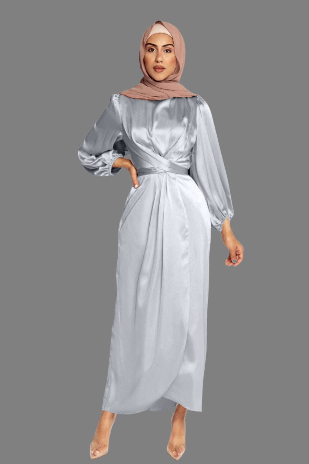 Loriya Feminine Tunic Dress, European And American Dubai Satin Dress