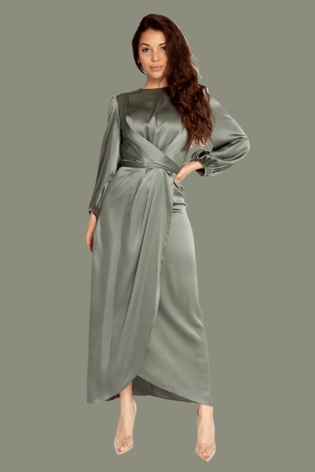 Loriya Feminine Tunic Dress, European And American Dubai Satin Dress