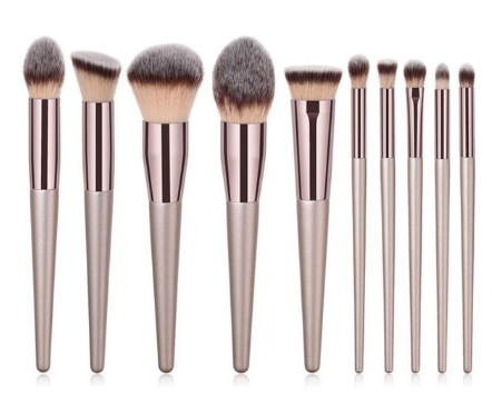 Wooden handle champagne gold makeup brush foundation makeup kit