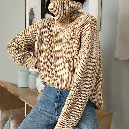 Fashion high neck pullover sweater women