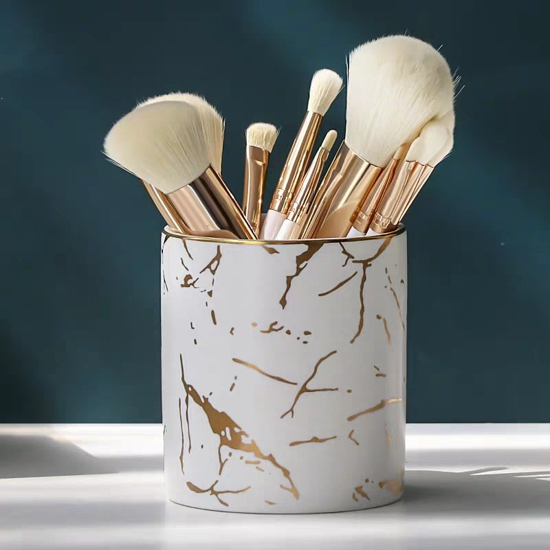 Marbled Lipstick Cup Makeup Brush Eyebrow Pencil Storage Bucket