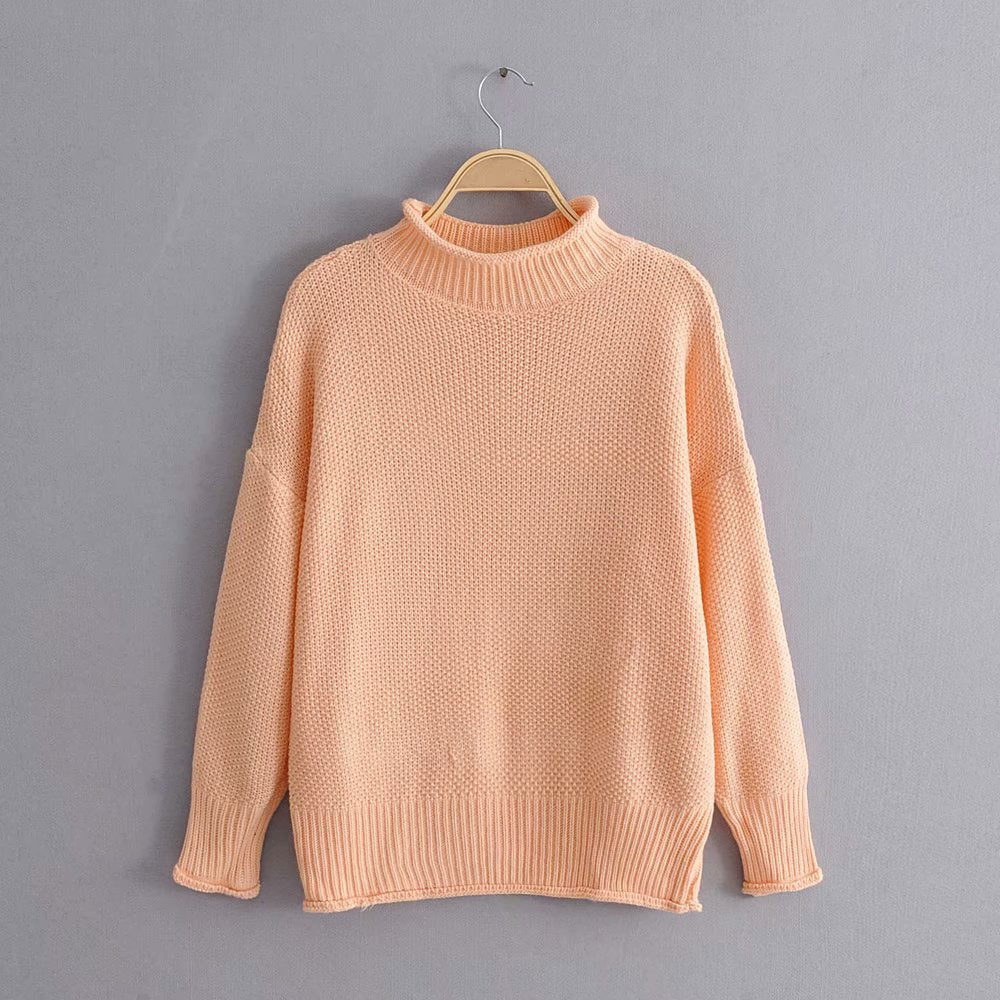 Turtleneck Solid Color Knitted Sweater Women