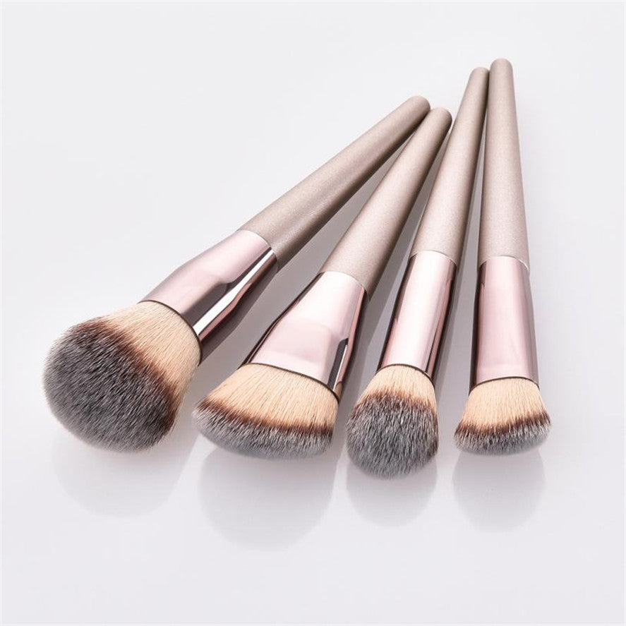 Wooden handle champagne gold makeup brush foundation makeup kit