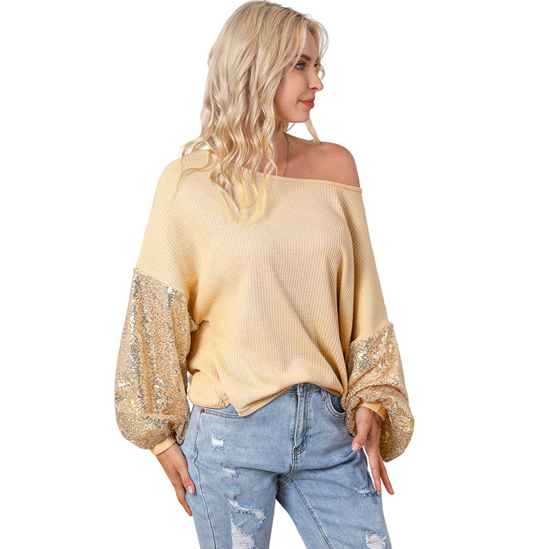 Sequins Backless Knitted Long Sleeve Sweater Women