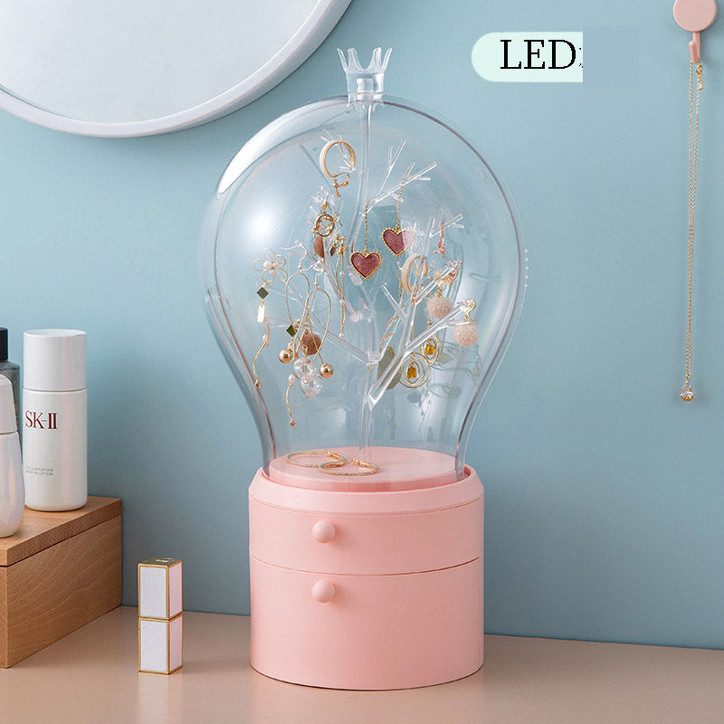 LED Light Jewelry Storage Box Makeup Organizer USB Charge Case Desktop Dust Proof Drawer Earrings Necklace Display Holder