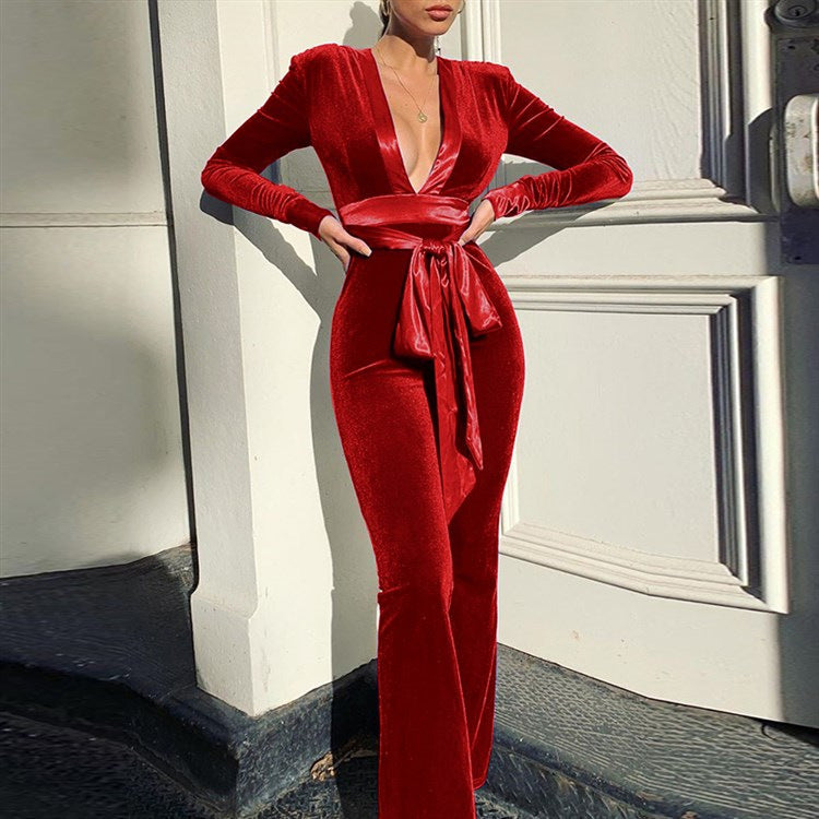 Ladies Casual Velvet Sexy Fashion Jumpsuit