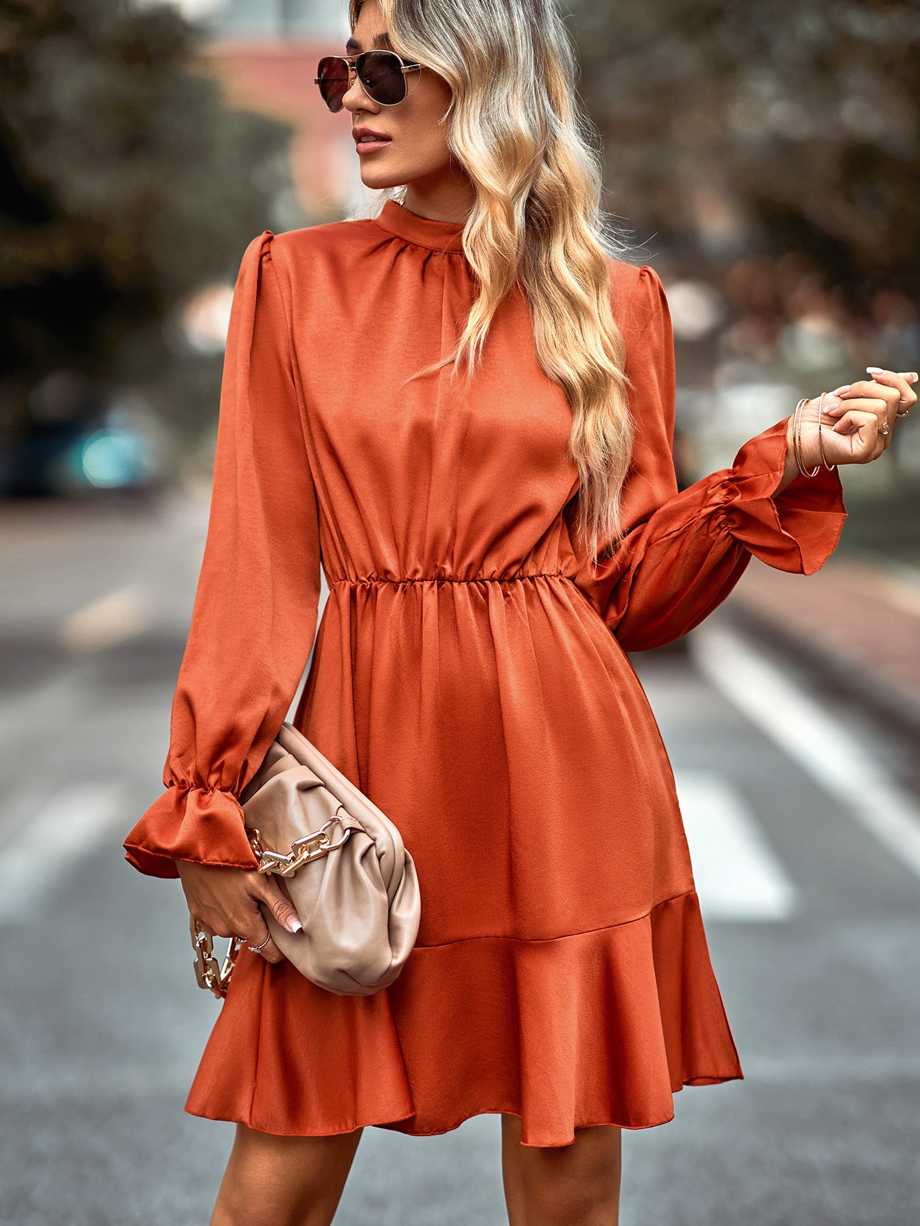 European And American Solid Color Casual Turtleneck Halter Dress