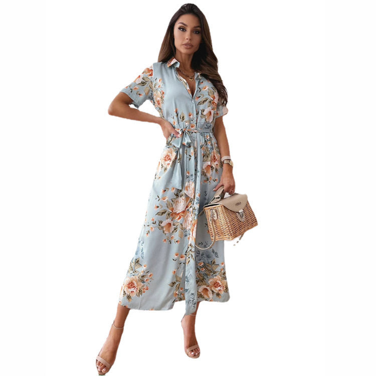 Bohemian Short-sleeved V-neck Shirt High-end Women's Dress