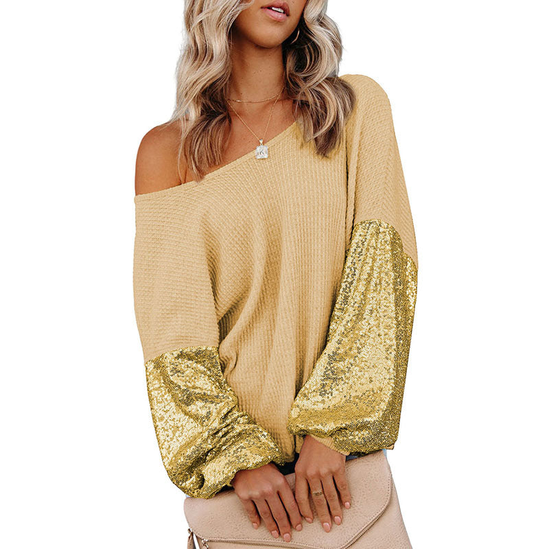 Sequins Backless Knitted Long Sleeve Sweater Women