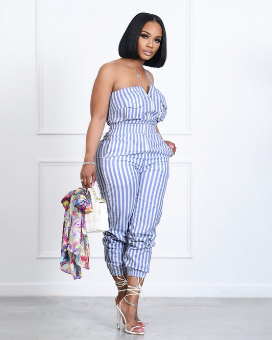 Ladies Striped Tube Top Jumpsuit