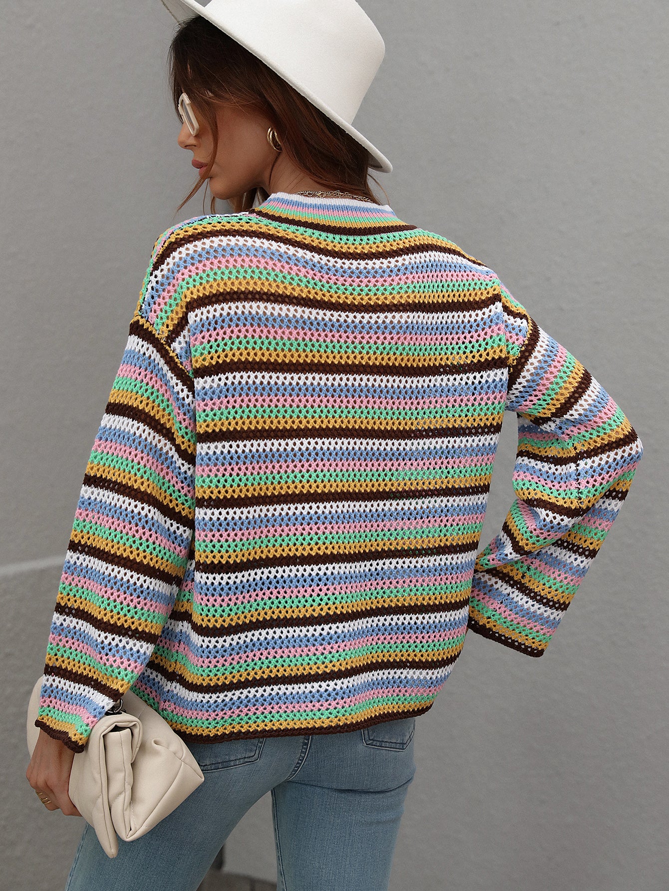 Women's Loose Cross-color Foreign Trade Round Neck Striped Sweater Women