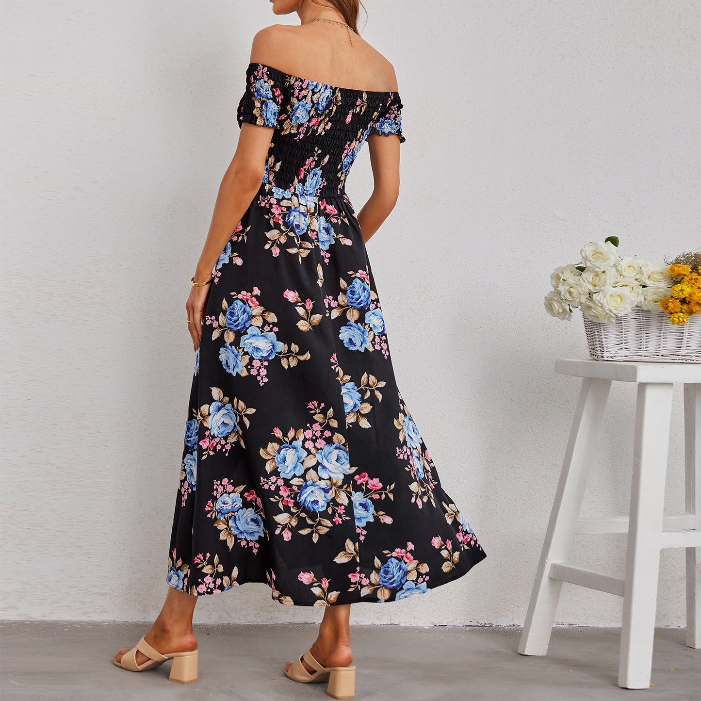 New Wrap Bust Printed Split Waist Dress