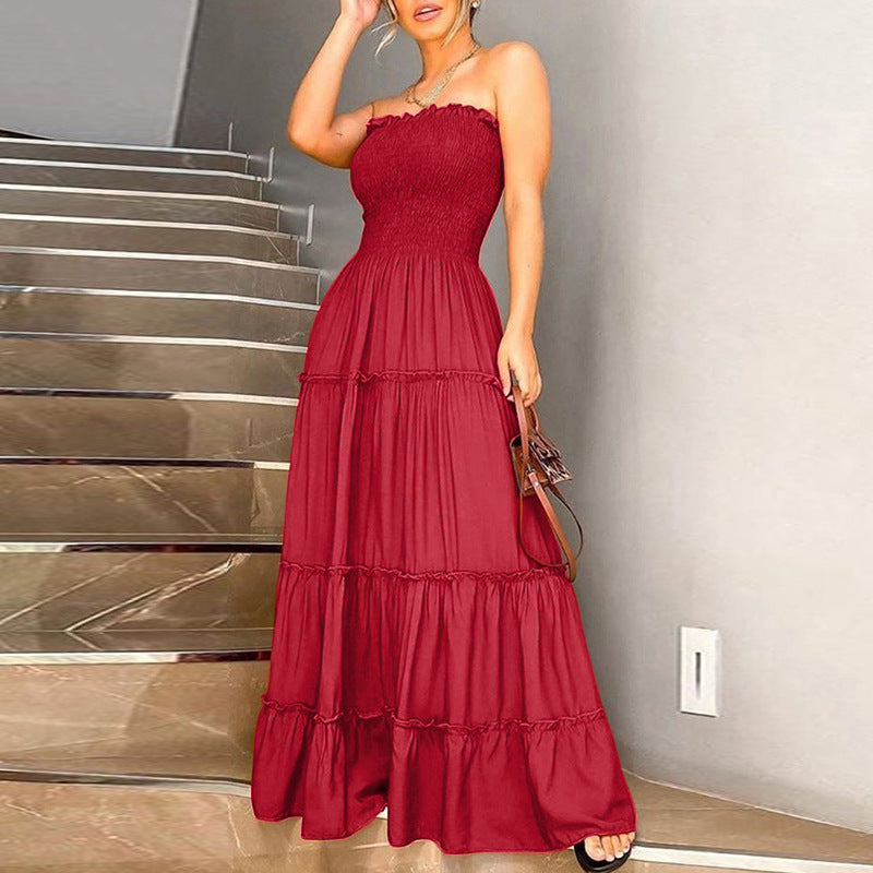 Top Solid Color Wide Hem Dress High Waist Dress