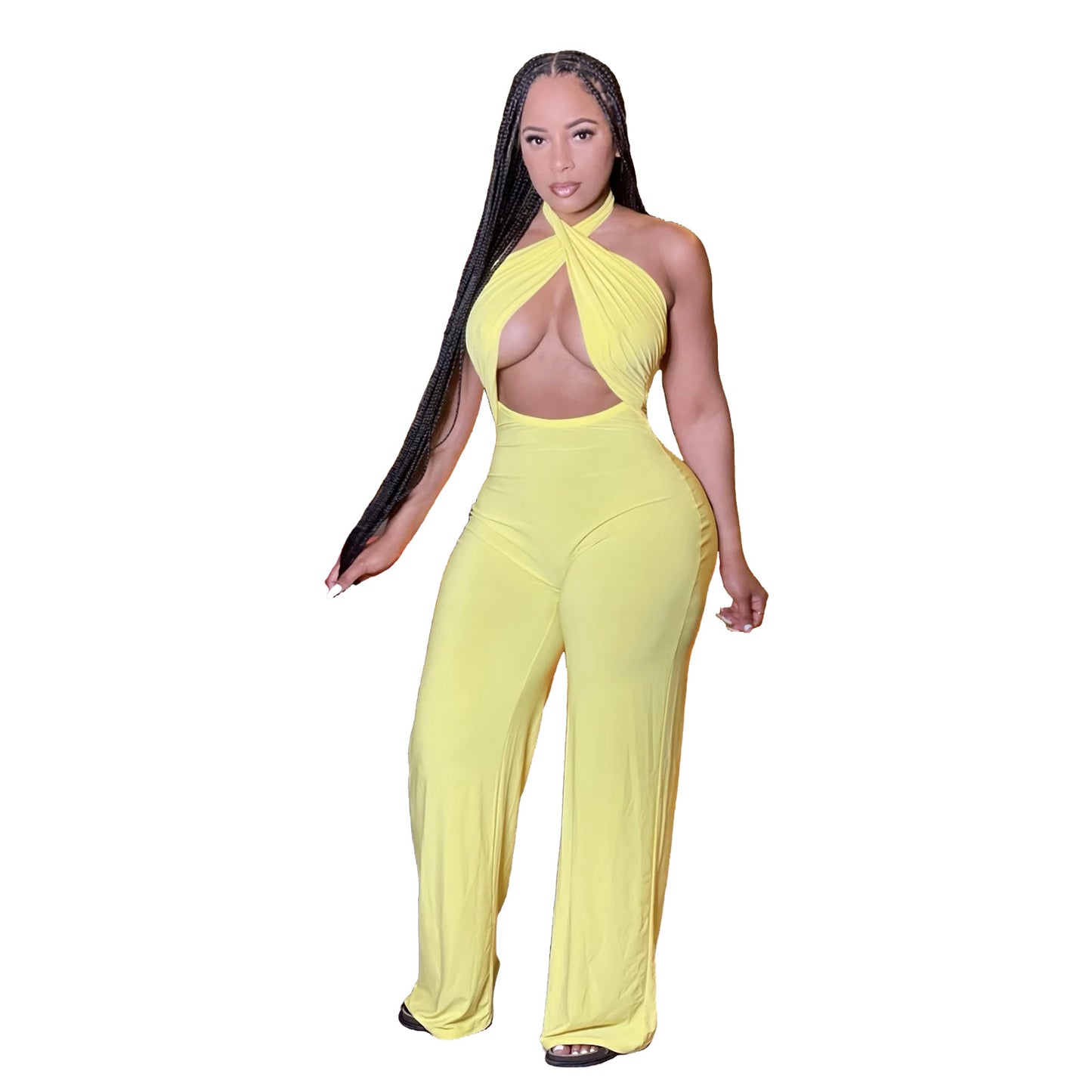 Ladies Casual Jumpsuit Straight Wide Leg Pants